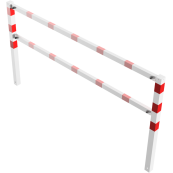 Stationary access barriers | for bolting on site | with top and quarter-bent bar | hot-dip galvanized and white coatedwith red reflecting stripes | total width: 2500 mm